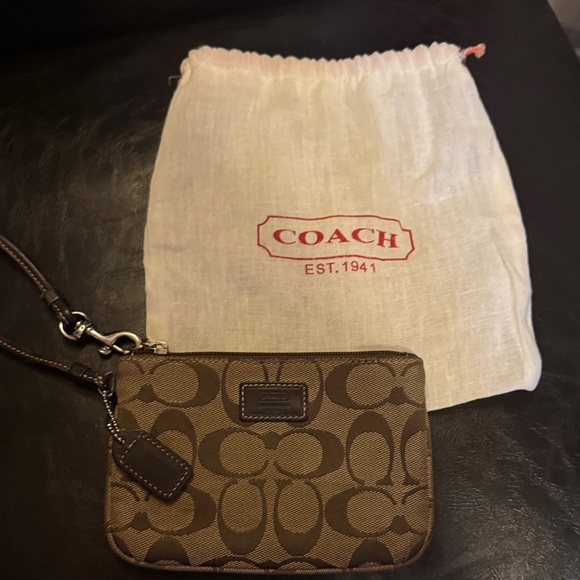 Coach Signature Brown Wristlet - Picture 1 of 1